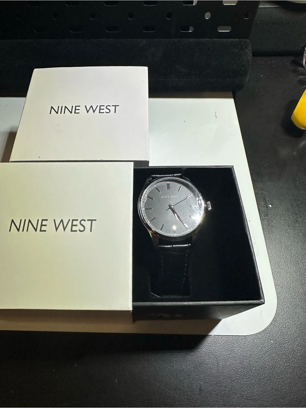 Nine West Black Dial Men’s Watch with Black Leather Strap